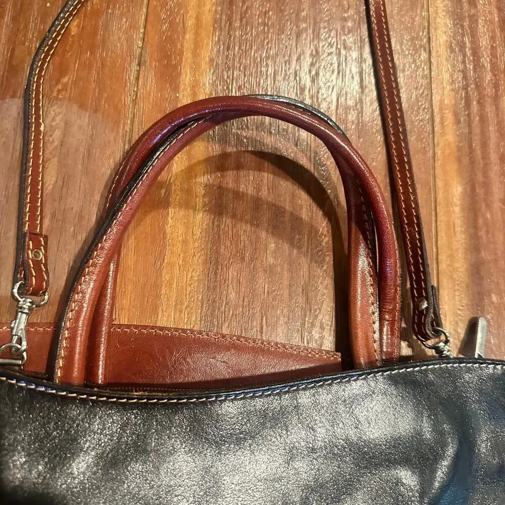 Barberini’s Firenze Black & Brown Leather Crossbody Shoulder Bag Purse